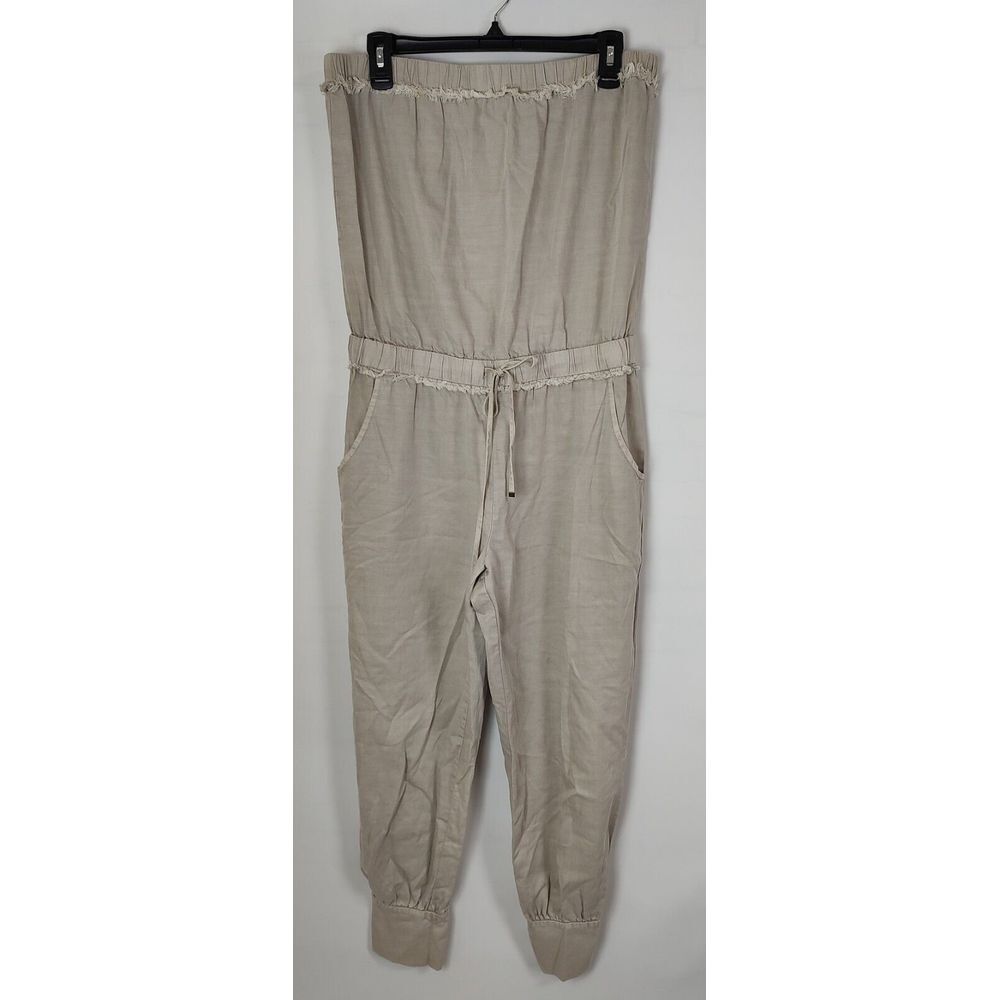Young Fabulous &‎ Broke Strapless Jogger Jumpsuit Sand Beige Fringe Size M